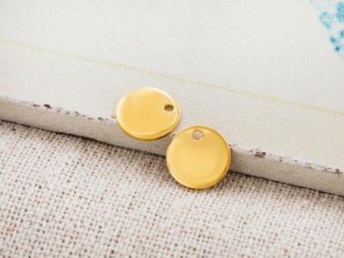 925 Sterling Silver Gold Vermeil Style Round Disc Tag Charms 8 mm.