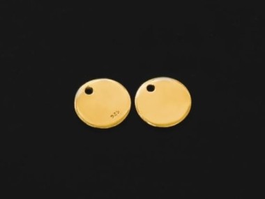 925 Sterling Silver Gold Vermeil Style Round Disc Tag Charms 8 mm.