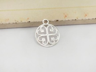 925 Sterling Silver Celtic Heart, Clover Charm 13.5mm.