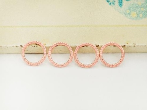 4 of 925 Sterling Silver Rose Gold Vermeil Style Textured Circle Closed Rings, Connectors 9mm.