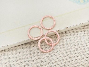 925 Sterling Silver Rose Gold Vermeil Style Textured Circle Closed Rings, Connectors 9mm.