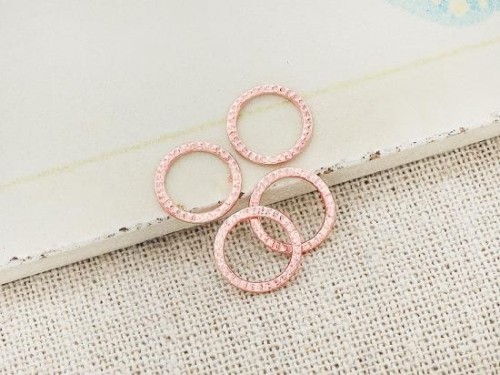 4 of 925 Sterling Silver Rose Gold Vermeil Style Textured Circle Closed Rings, Connectors 9mm.