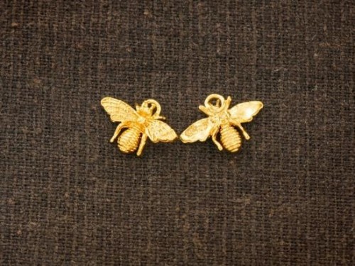 2 of 925 Sterling Silver Gold Vermeil Style Bee Charms 9x13 mm.