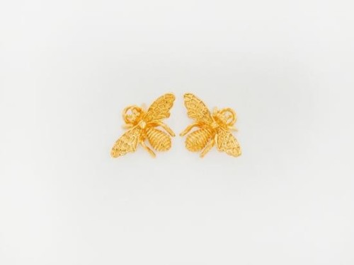 2 of 925 Sterling Silver Gold Vermeil Style Bee Charms 9x13 mm.