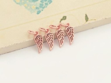 4 of 925 Sterling Silver Rose Gold Vermeil Style Angel Wing Charms 4.5x9mm., Tiny Charms