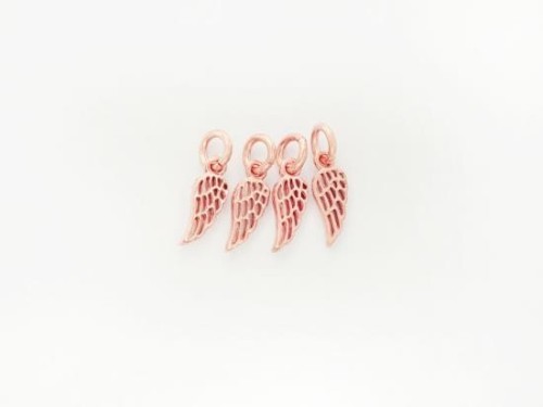 4 of 925 Sterling Silver Rose Gold Vermeil Style Angel Wing Charms 4.5x9mm., Tiny Charms