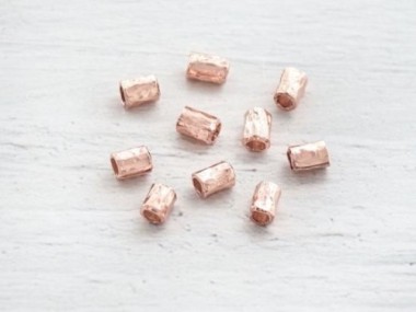 925 Karen Hill Tribe Silver Rose Gold Vermeil Style Hammered Tubular Beads 3x4.5mm.