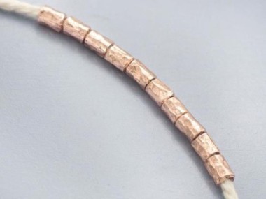 925 Karen Hill Tribe Silver Rose Gold Vermeil Style Hammered Tubular Beads 3x4.5mm.