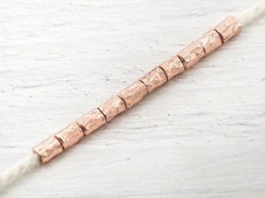 925 Karen Hill Tribe Silver Rose Gold Vermeil Style Hammered Tubular Beads 3x4.5mm.