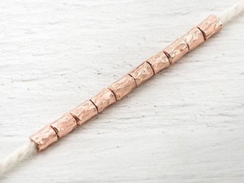 10 of 925 Karen Hill Tribe Silver Rose Gold Vermeil Style Hammered Tubular Beads 3x4.5mm.