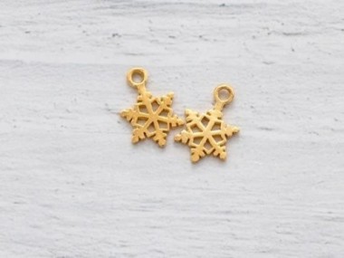 925 Sterling Silver Gold Vermeil Style Snowflake Charms 8.5 mm.