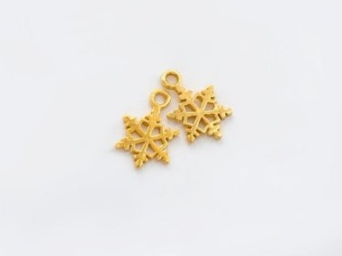 925 Sterling Silver Gold Vermeil Style Snowflake Charms 8.5 mm.