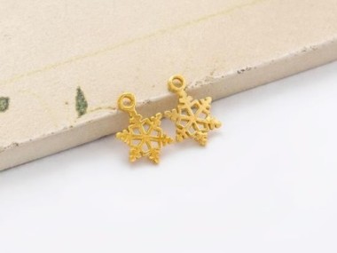 925 Sterling Silver Gold Vermeil Style Snowflake Charms 8.5 mm.