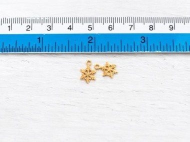 925 Sterling Silver Gold Vermeil Style Snowflake Charms 8.5 mm.