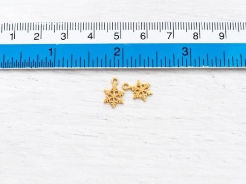 2 of 925 Sterling Silver Gold Vermeil Style Snowflake Charms 8.5 mm. small charms