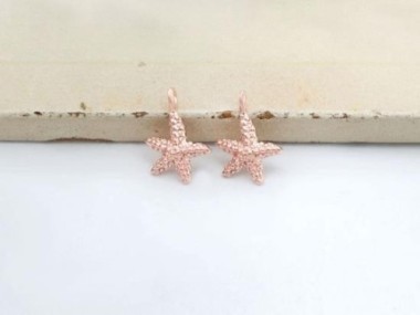 2 of 925 Sterling Silver Rose Gold Vermeil Style Starfish Charms 8x9mm.