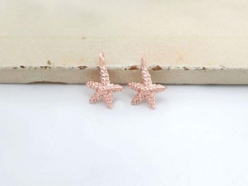 2 of 925 Sterling Silver Rose Gold Vermeil Style Starfish Charms 8x9mm.