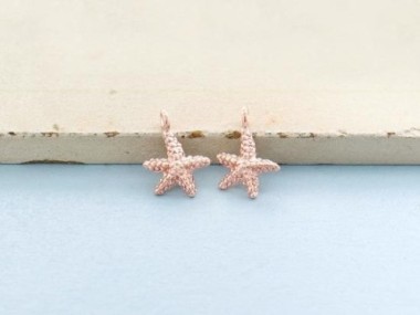 925 Sterling Silver Rose Gold Vermeil Style Starfish Charms 8x9mm.