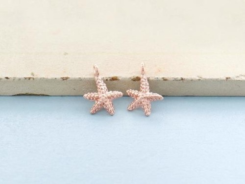 2 of 925 Sterling Silver Rose Gold Vermeil Style Starfish Charms 8x9mm.