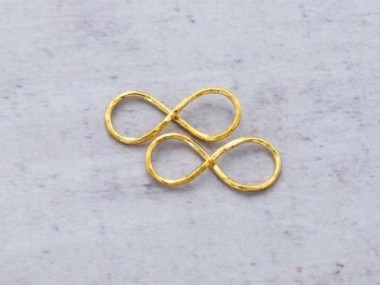 925 Sterling Silver Gold Vermeil Style Hammered Infinity Links, Connectors 8.5x20mm.