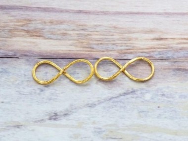 925 Sterling Silver Gold Vermeil Style Hammered Infinity Links, Connectors 8.5x20mm.