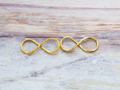 2 of 925 Sterling Silver Gold Vermeil Style Hammered Infinity Links, Connectors 8.5x20mm.