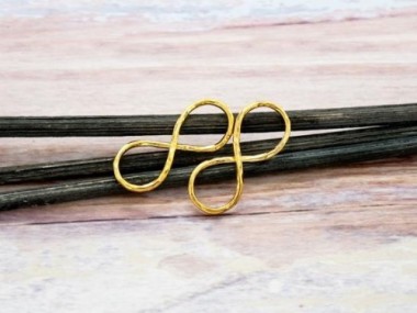 925 Sterling Silver Gold Vermeil Style Hammered Infinity Links, Connectors 8.5x20mm.