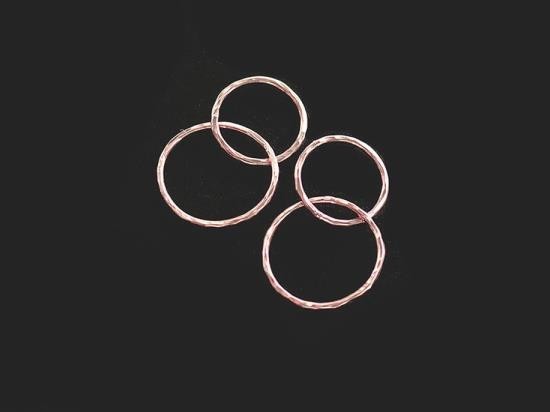 2 of 925 Sterling Silver Rose Gold Vermeil Style Hammered Double Circle Rings Charms, Links 12 mm. and 15 mm.