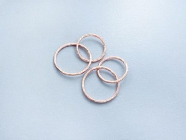 925 Sterling Silver Rose Gold Vermeil Style Hammered Double Circle Rings Charms, Links 12 mm.