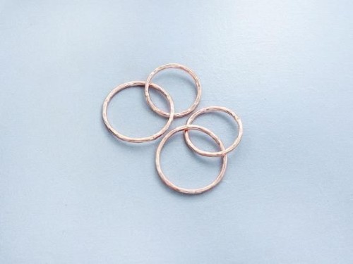 2 of 925 Sterling Silver Rose Gold Vermeil Style Hammered Double Circle Rings Charms, Links 12 mm. and 15 mm.