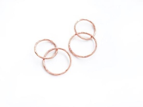 2 of 925 Sterling Silver Rose Gold Vermeil Style Hammered Double Circle Rings Charms, Links 12 mm. and 15 mm.