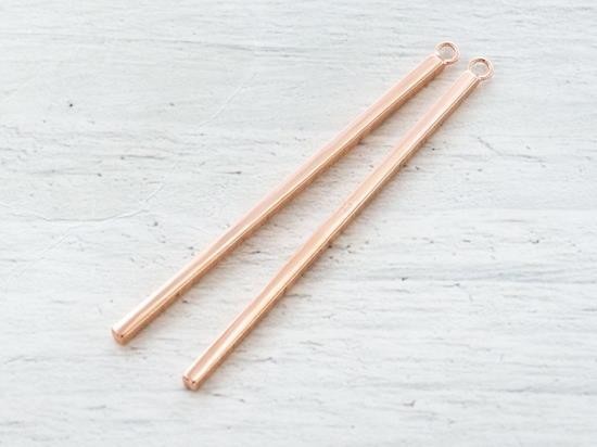 2 of 925 Sterling Silver Rose Gold Vermeil Style Rectangle Stick Charms 2x50mm. Polish Finished