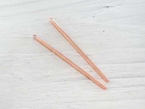 2 of 925 Sterling Silver Rose Gold Vermeil Style Rectangle Stick Charms 2x50mm. Polish Finished