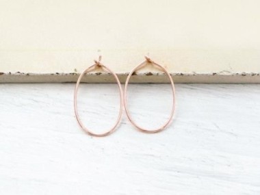 Sterling Silver Rose Gold Vermeil Style Oval Hoop Earrings 16x25mm.