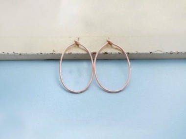 Sterling Silver Rose Gold Vermeil Style Oval Hoop Earrings 16x25mm.