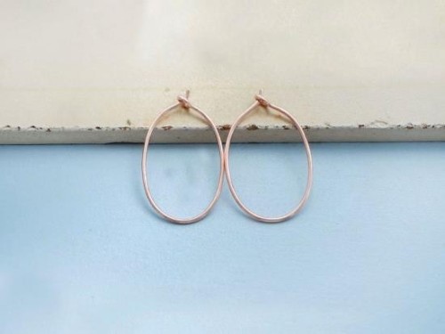 2 pairs of Sterling Silver Rose Gold Vermeil Style Oval Hoop Earrings 16x25mm.