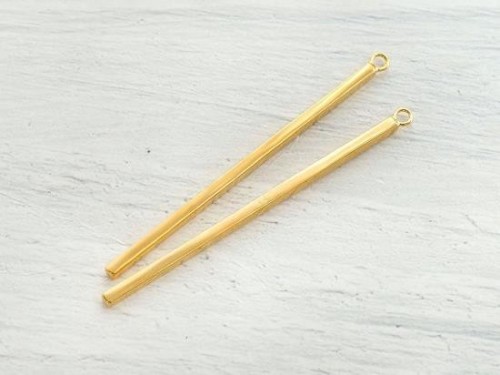 2 of 925 Sterling Silver Gold Vermeil Style Rectangle Stick Charms 2x50mm. Polish Finished