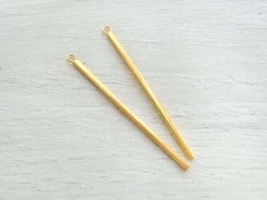 925 Sterling Silver Gold Vermeil Style Rectangle Stick Charms 2x50mm.