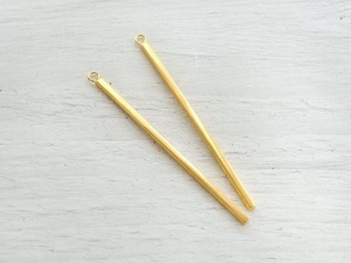 2 of 925 Sterling Silver Gold Vermeil Style Rectangle Stick Charms 2x50mm. Polish Finished