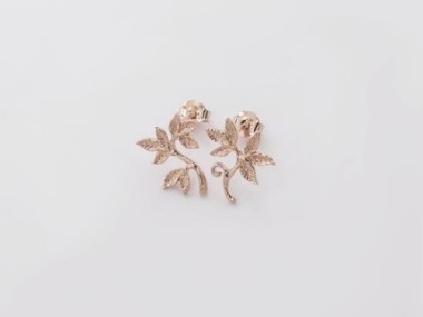 925 Sterling Silver Rose Gold Vermeil Style Leaf Branch Stud Earrings 12x13.5mm.