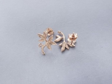 925 Sterling Silver Rose Gold Vermeil Style Leaf Branch Stud Earrings 12x13.5mm.