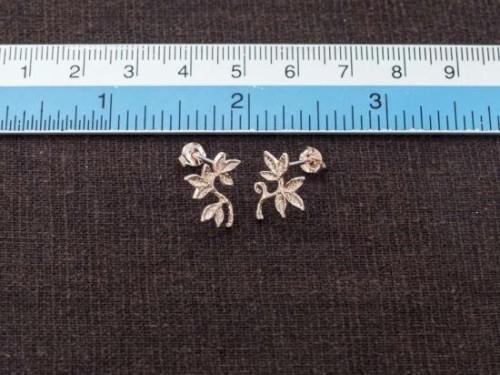 1 Pair of 925 Sterling Silver Rose Gold Vermeil Style Leaf Branch Stud Earrings 12x13.5mm.