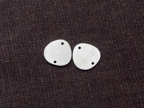 2 of 925 Sterling Silver Pebble Disc Links, Connectors 12.5 mm. Brush Finished