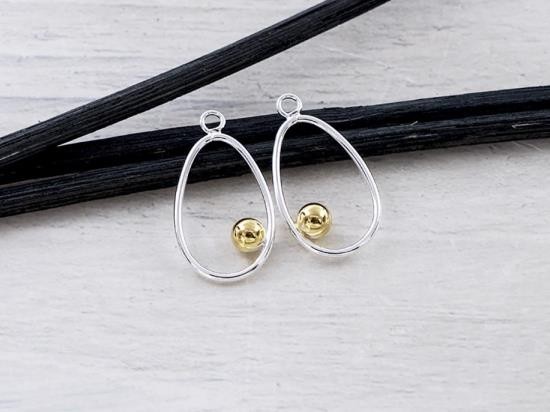 2 of 925 Sterling Silver Drop Charms With 4mm. Ball., Two Tone Gold & Silver .