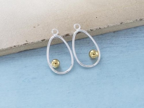 2 of 925 Sterling Silver Drop Charms With 4mm. Ball., Two Tone Gold & Silver .