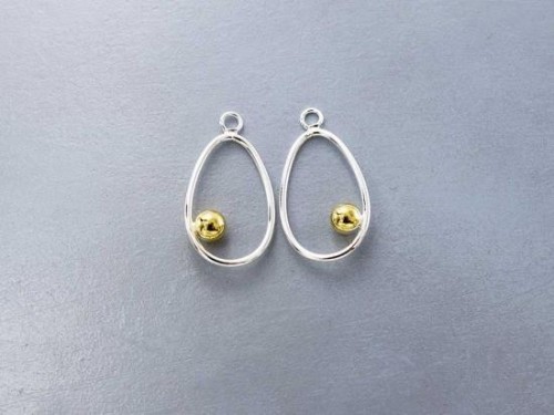 2 of 925 Sterling Silver Drop Charms With 4mm. Ball., Two Tone Gold & Silver .