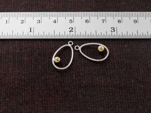 2 of 925 Sterling Silver Drop Charms With 4mm. Ball., Two Tone Gold & Silver .