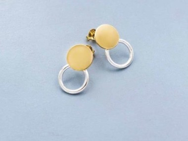 925 Sterling Silver 1 Earrings., Two Tone Gold & Silver