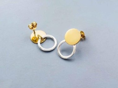 925 Sterling Silver 1 Earrings., Two Tone Gold & Silver