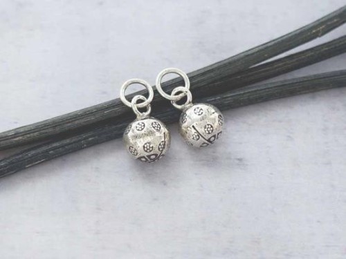 2 of Karen Hill Tribe Silver Imprint Bell Charms 9mm. , Oxidized Finish